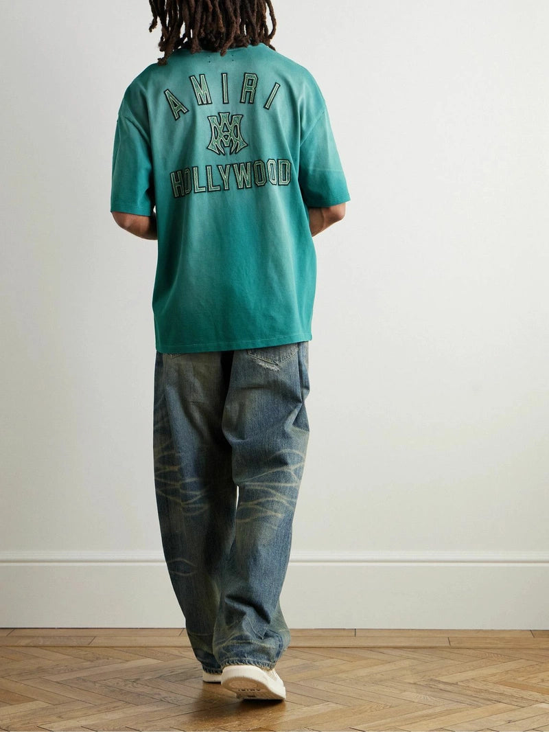 Amiri Logo Patch Tie-Dye Green T-Shirt – Oversized Fit